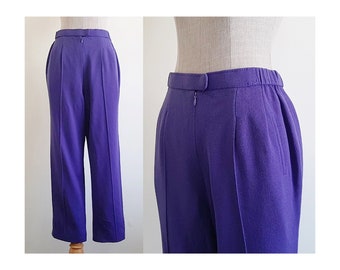 Purple Cropped Pants Vintage High Waisted Pants Womens Tapered Trousers High Rise Pants Elastic Waist Pants Casual Pants Small 27" Waist