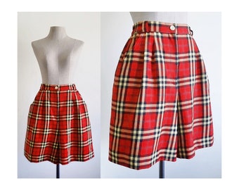 Yellow Red Plaid Shorts Vintage Tatan Shorts Womens High Waisted Shorts Wool Shorts Wide Leg Shorts Pleated Shorts High Rise Shorts XS Small