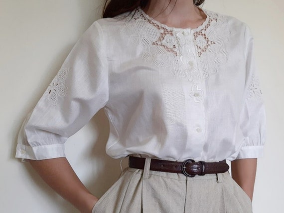 Vintage off White Blouse Womens 