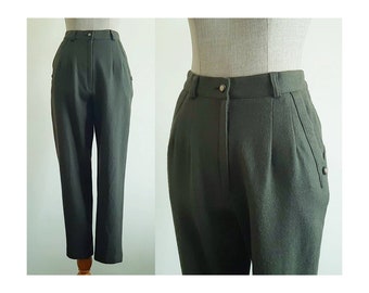 Pantaloni a gamba affusolata verde Pantaloni a vita alta vintage Pantaloni di lana da donna Pantaloni a vita alta Pantaloni autunnali Pantaloni invernali Pantaloni casual XS Small