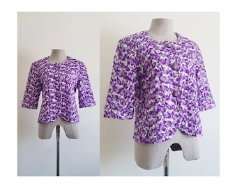 Purple Floral Embroidered Jacket Vintage Cotton Jacket Womens Three Button Blazer Boho Jacket Hippie Jacket Summer Jacket Retro Jacket Small