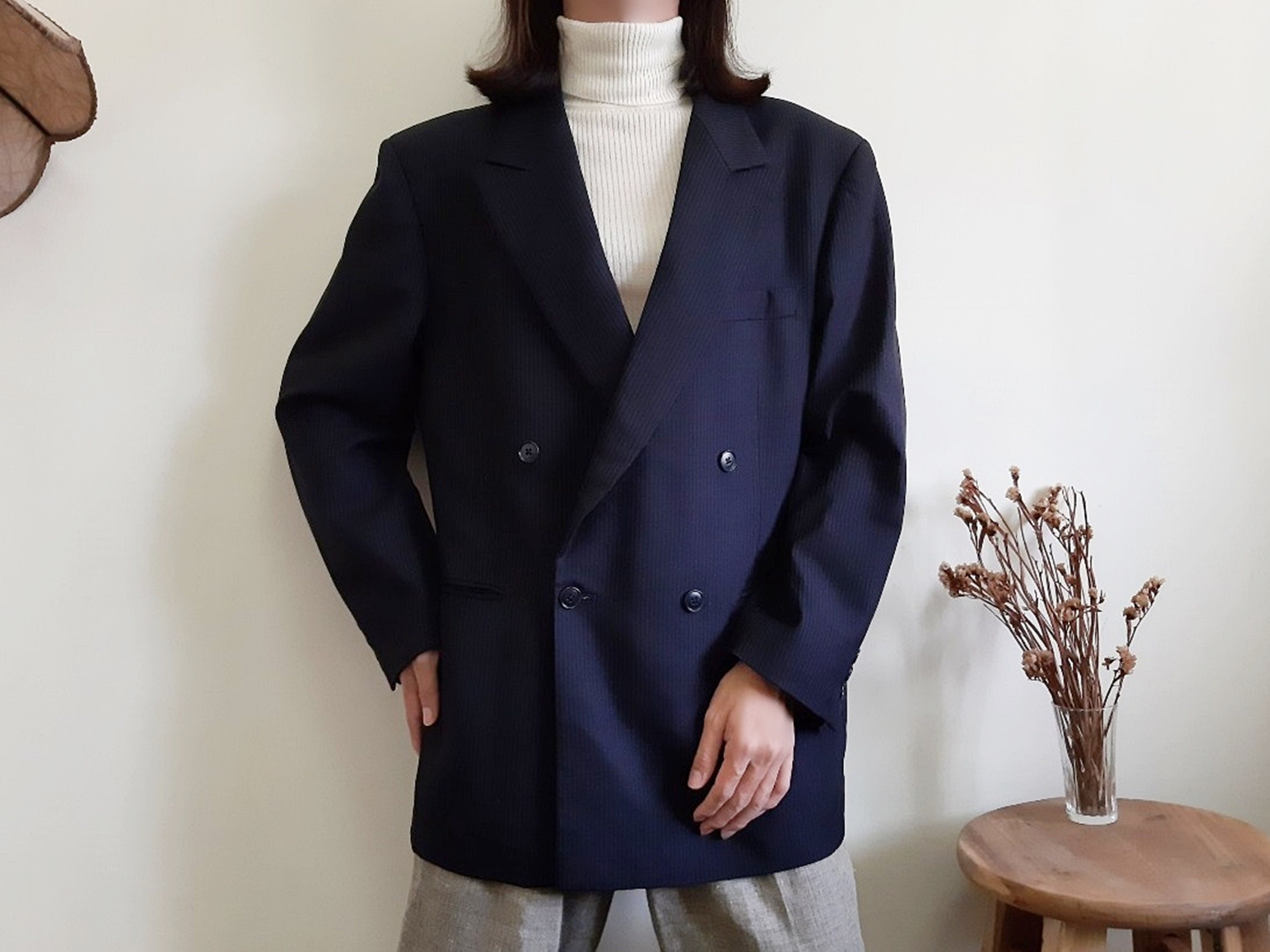 PIERRE CARDIN Vintage Black Striped Blazer Womens Jacket Wool | Etsy