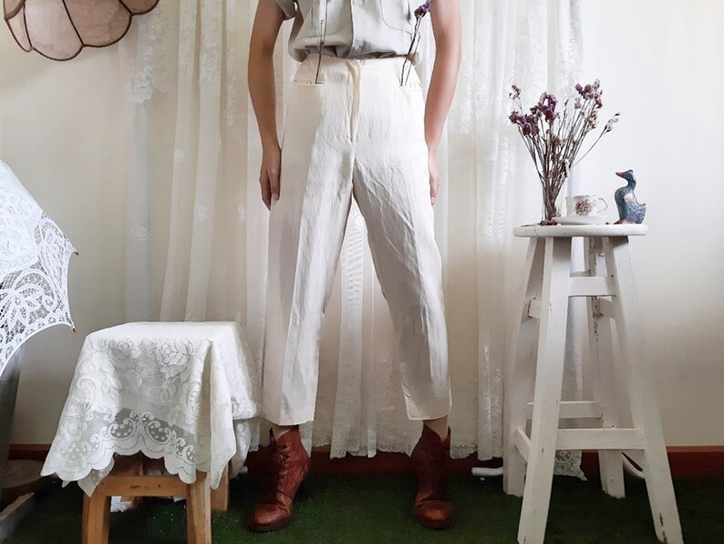 GILMAR Vintage Cream Cropped Pants Womens XS Mid Rise Pants Etsy