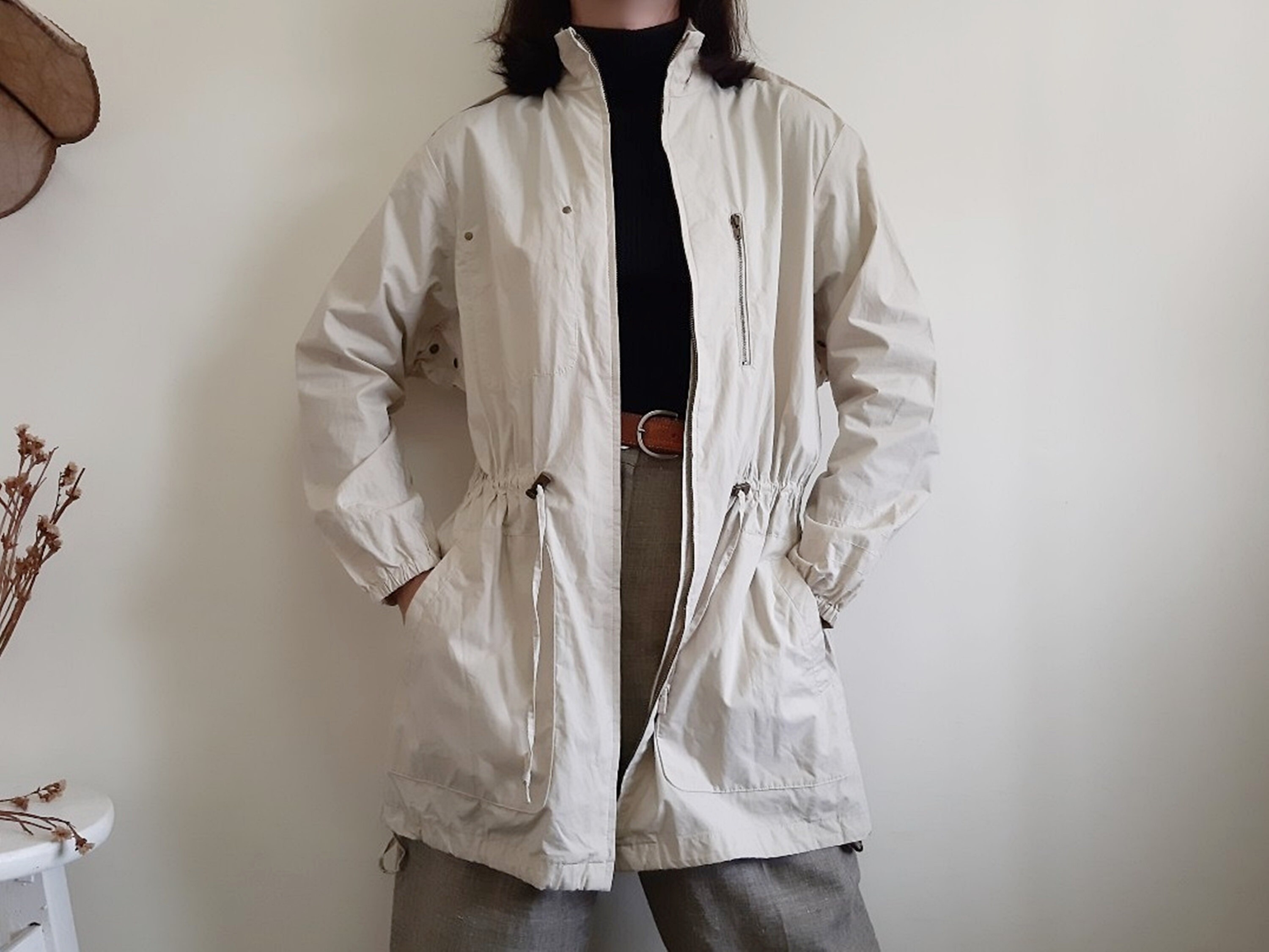 DKNY Vintage Beige Cotton Jacket Womens Long Jacket Retro Etsy