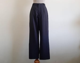 Vintage donkergrijze broek met rechte pijpen dames hoog getailleerde polyester broek klein 26" taille