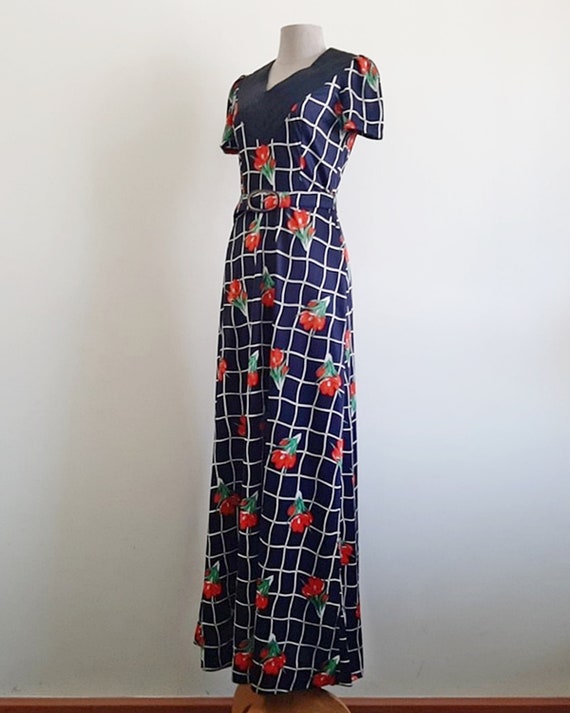 70s Floral Maxi Dress Vintage Navy Blue Dress Wom… - image 6