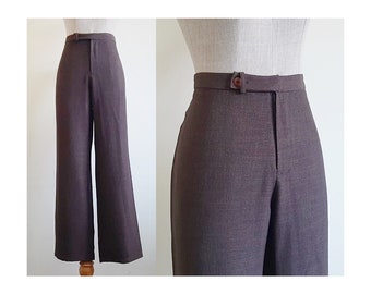 High Waisted Pants 90s Vintage Zanella Brown Wool Dark Academia Pleated  Trousers 
