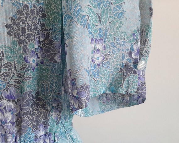 80s Green Blue Floral Dress Vintage Short Sleeve … - image 8