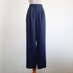 XS kleine vintage marineblauwe geplooide broek dames hoog getailleerde broek polyester broek elastische taille broek hoge taille broek S 25&quot; 26&quot;