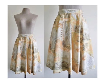 Abstract Print Skirt Vintage Yellow Orange Skirt Womens Skater Skirt Above The Knee Skirt Polyester Skirt Retro Skirt XS 25" Waist