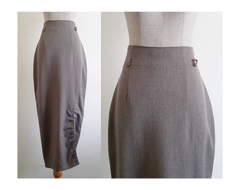 SPORTMAX Brown Maxi Skirt Vintage Long Pencil Skirt Womens Wool Skirt Side Slit Skirt High Waisted Skirt Italian Skirt Small 26" Waist