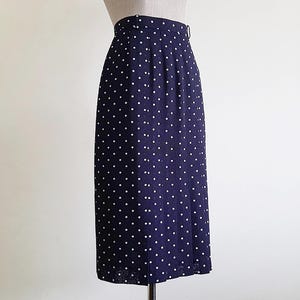 26&quot; Waist Vintage Navy Blue Polka Dot Skirt Womens Midi Skirt Polyester Skirt Pleated Front Skirt Straight Skirt Retro Summer Skirt Small S