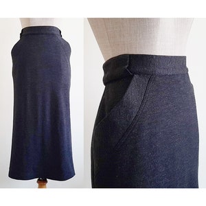 BYBLOS Black Midi Skirt Vintage Wool Skirt Womens Acrylic Skirt High Waisted Skirt Italian Skirt Winter Skirt With Pockets Medium 28 Waist image 1