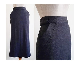 BYBLOS Black Midi Skirt Vintage Wool Skirt Womens Acrylic Skirt High Waisted Skirt Italian Skirt Winter Skirt With Pockets Medium 28" Waist