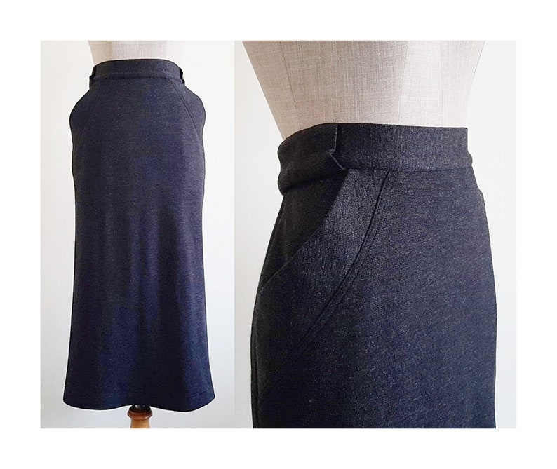 BYBLOS Black Midi Skirt Vintage Wool Skirt Womens Acrylic Skirt High Waisted Skirt Italian Skirt Winter Skirt With Pockets Medium 28 Waist image 1