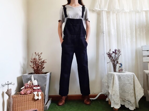 Vintage Black Denim Overalls Womens 