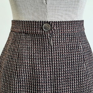 AQUASCUTUM Black Brown Wool Skirt Vintage Knee Length Skirt Womens Straight Skirt High Waisted Skirt Designer Skirt Small 26 Waist image 8