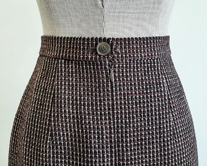 AQUASCUTUM Black Brown Wool Skirt Vintage Knee Length Skirt Womens Straight Skirt High Waisted Skirt Designer Skirt Small 26 Waist image 8