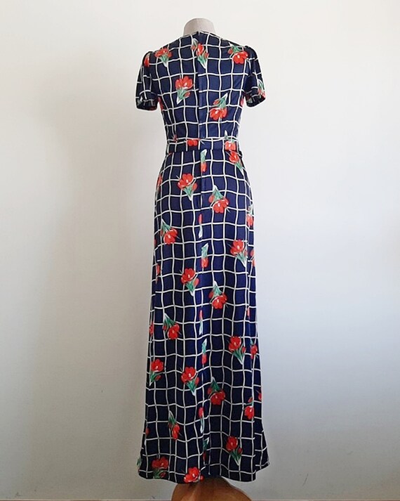 70s Floral Maxi Dress Vintage Navy Blue Dress Wom… - image 8