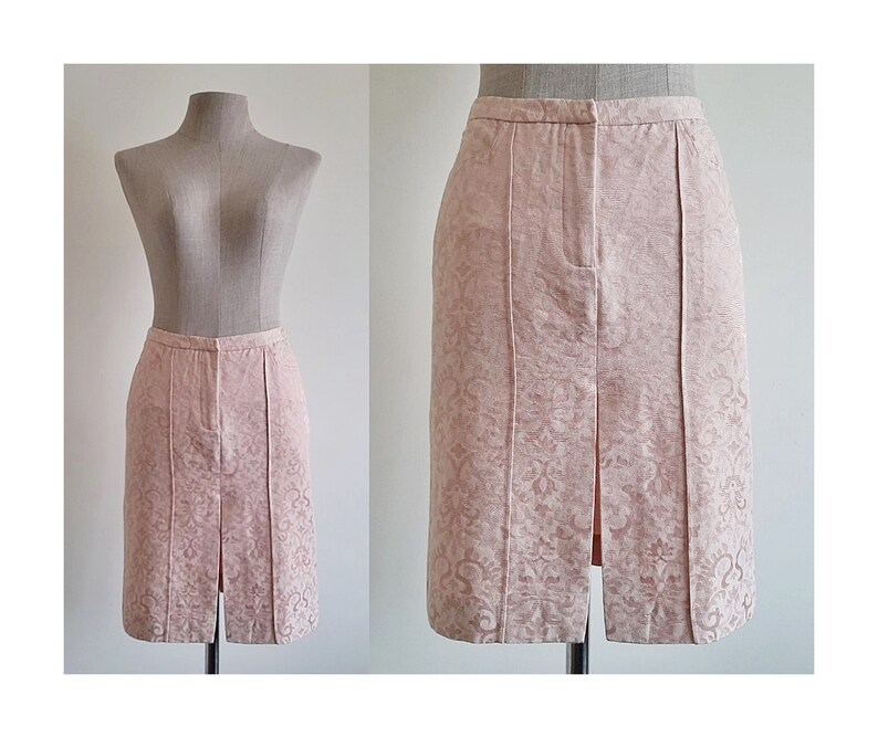 VERSUS Pink Mini Skirt Vintage Short Cotton Skirt Womens Straight Skirt Front Slit Skirt Tight Skirt Fitted Skirt With Pockets XXS 24 Waist image 1