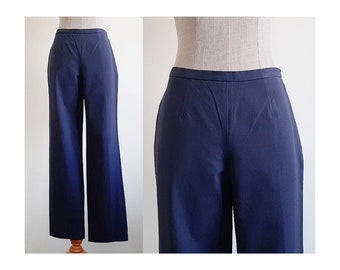 Navy Blue Cotton Pants Vintage Straight Leg Pants Womens Mid Rise Trousers Stretch Pants Italian Pants Summer Pants XS Small 27" Waist
