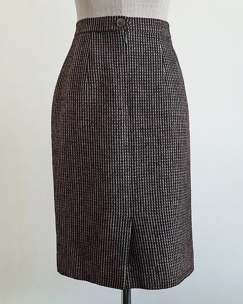 AQUASCUTUM Black Brown Wool Skirt Vintage Knee Length Skirt Womens Straight Skirt High Waisted Skirt Designer Skirt Small 26 Waist image 7