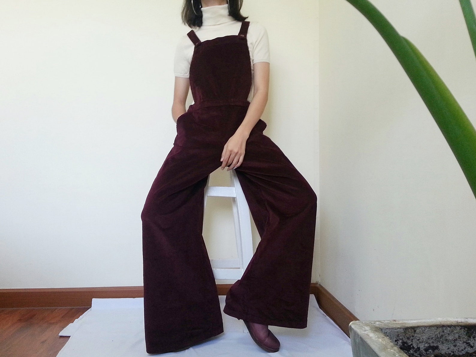 Vintage Red Maroon Corduroy Overalls Women Wide Leg Overalls Etsy