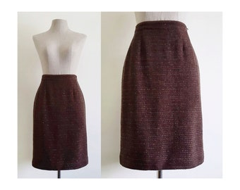 LOUIS FERAUD Brown Wool Skirt Vintage Metallic Skirt Womens Straight Skirt Above The Knee Skirt High Waisted Skirt Small 27" Waist