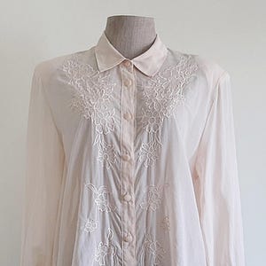 Large Vintage Pink Embroidered Shirt Womens Long Sleeve Blouse Cotton Shirt Button Up Shirt Collared Shirt Summer Shirt Vacation Shirt Top L