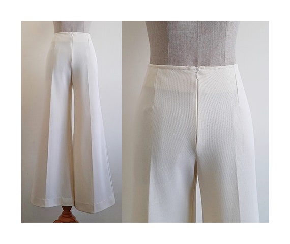 Cream Flare Pants Vintage Bell Bottom Pants Womens Flared Trousers