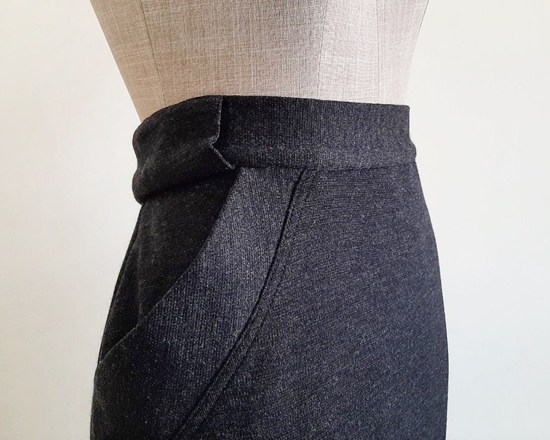 BYBLOS Black Midi Skirt Vintage Wool Skirt Womens Acrylic Skirt High Waisted Skirt Italian Skirt Winter Skirt With Pockets Medium 28 Waist image 5