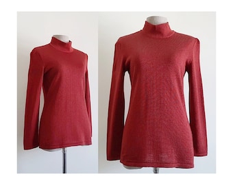 SALVATORE FERRAGAMO Maroon Red Wool Sweater Vintage Knit Sweater Womens Mock Neck Sweater Italian Sweater Designer Sweater XS Small