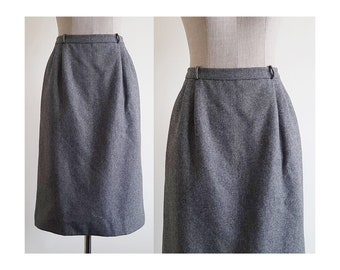 ANDRE LAUG Gray Wool Skirt Vintage Pleated Skirt Womens Knee Length Skirt Straight Skirt High Waisted Skirt With Pockets XS 24" Waist