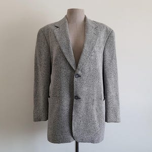 Vintage Lanvin Cream Black Blazer Silk Blend Suit Jacket Shoulder Pads Collared Oversized Medium