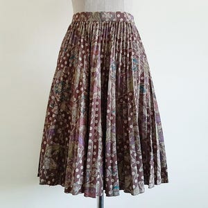 25&quot; Waist Vintage Brown Polka Dot Skirt Womens Baroque Print Skirt Pleated Skirt Knee Length Skirt Full Skirt Accordion Skirt Retro Skirt XS