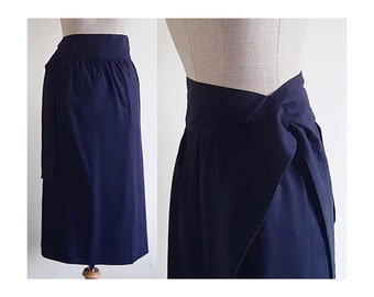 Navy Blue Skirt Vintage Wool Midi Skirt Womens Straight Skirt Below The Knee Skirt High Waisted Skirt Fall Skirt Winter Skirt XS 25" Waist