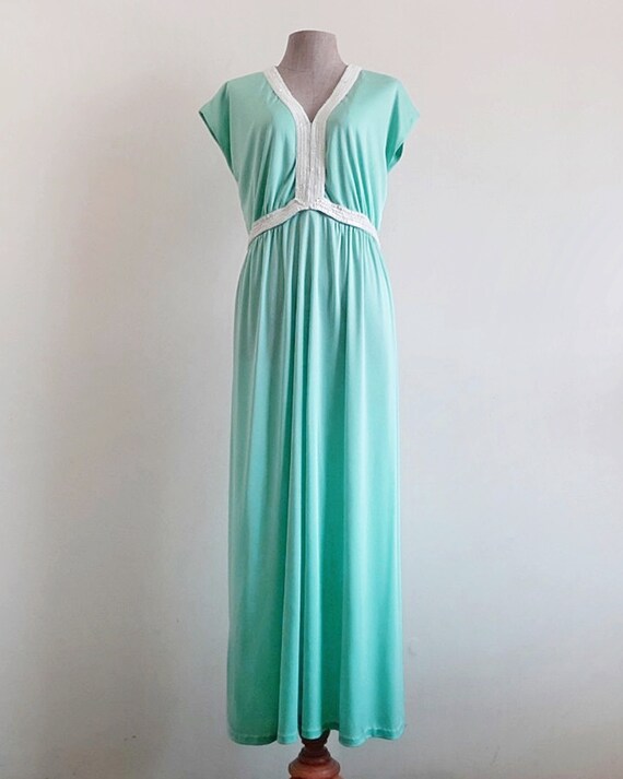 70s EMMA DOMB Green Maxi Dress Vintage Formal Dre… - image 2