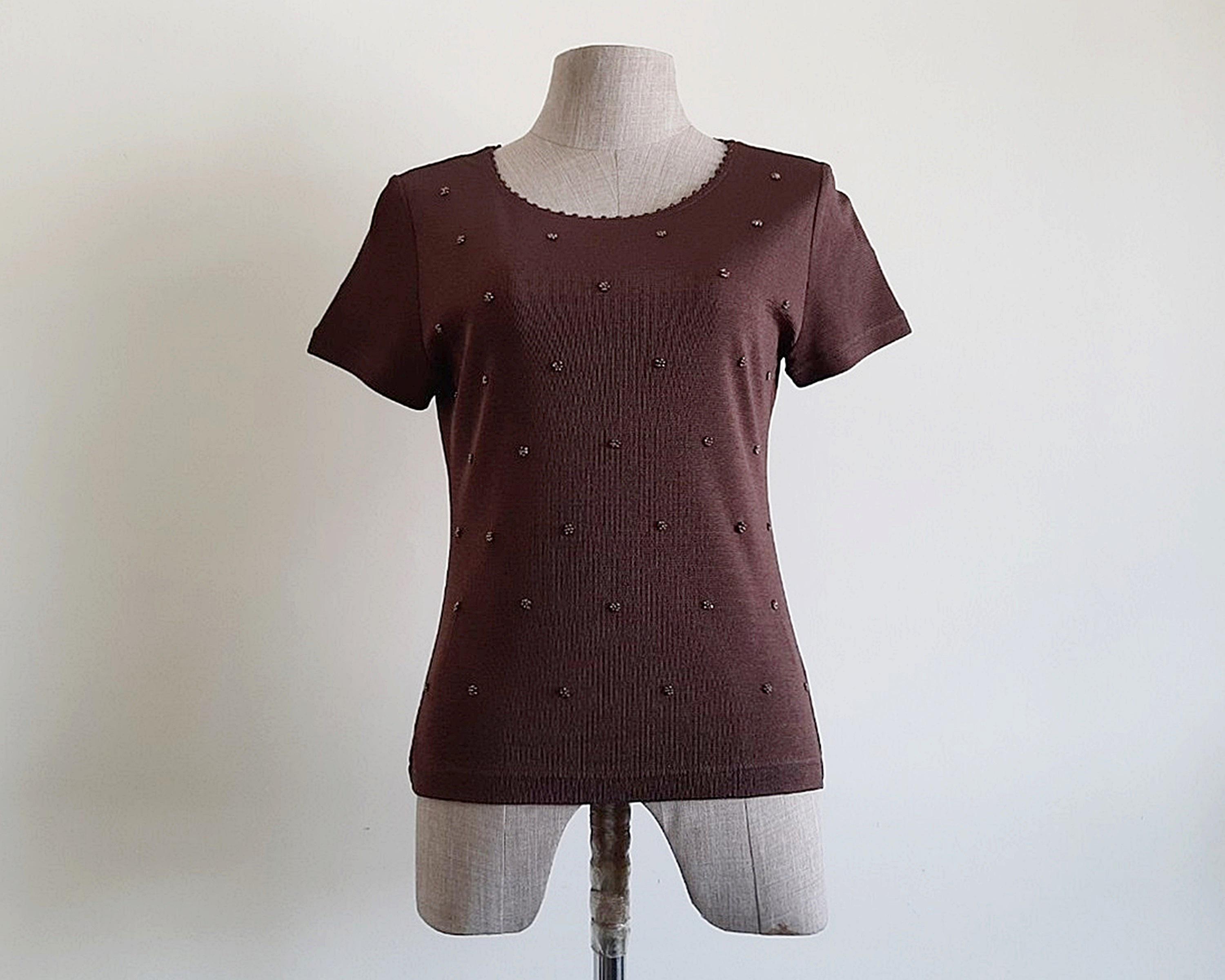 XS Small Vintage COURREGES Brown Beaded Embroidered Sweater Womens