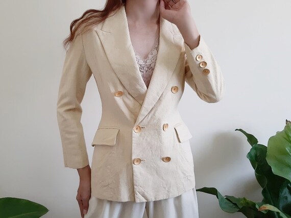 cream gold button blazer