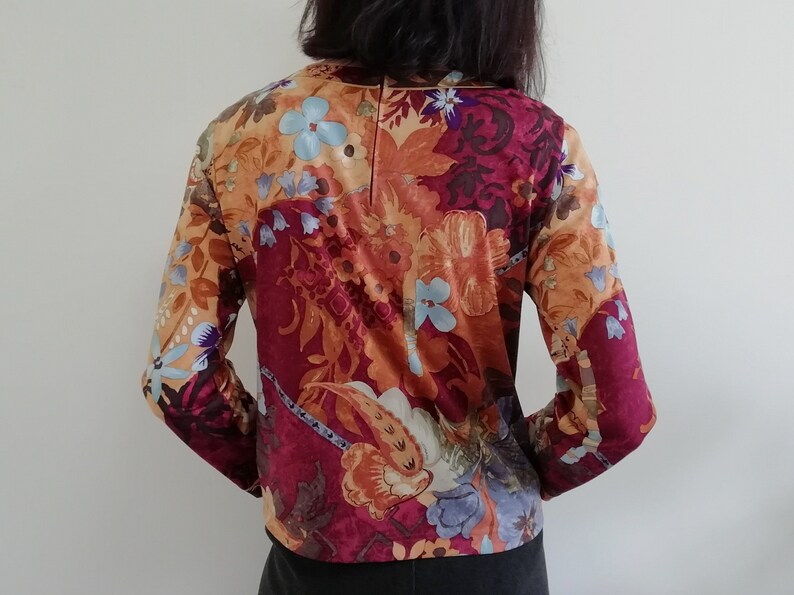 LEONARD Vintage Brown Floral Blouse Women Brown Blouse Flower Blouse Novelty Print Blouse Casual Blouse Long Sleeve Top Medium Large M L