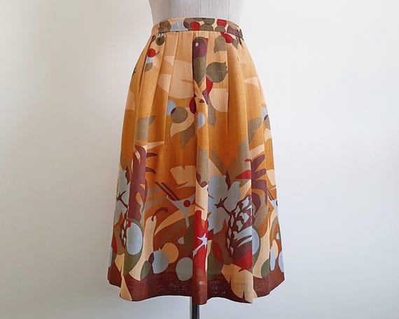 Brown Fruit Print Skirt Vintage Novelty Skirt Womens Pleated Skirt Knee Length Skirt Elastic Waist Skirt High Waisted Skirt XS Small S Etsy UK