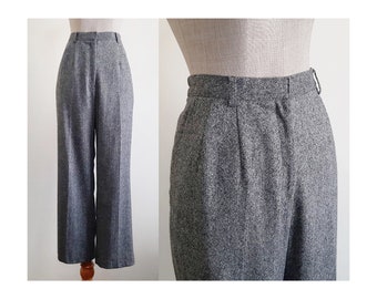 Gray High Waisted Pants Vintage Wool Pants Womens Straight Leg Trousers High Rise Pants Fall Pants Winter Pants Casual Pants Small Medium