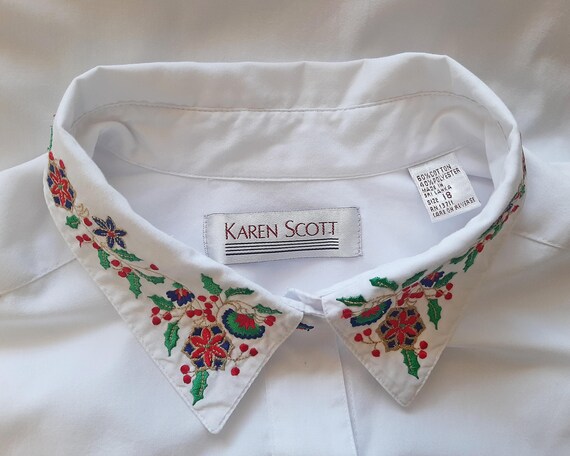 KARENSCOTT トップス Karen Scott Top Womens 2X Floral Blue Stripe Button Down