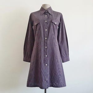 XS Vintage Navy Blue Red Plaid Dress Womens Tartan Dress Long Sleeve Dress Loose Cotton Dress Shirt Dress Button Front Dress With Pockets