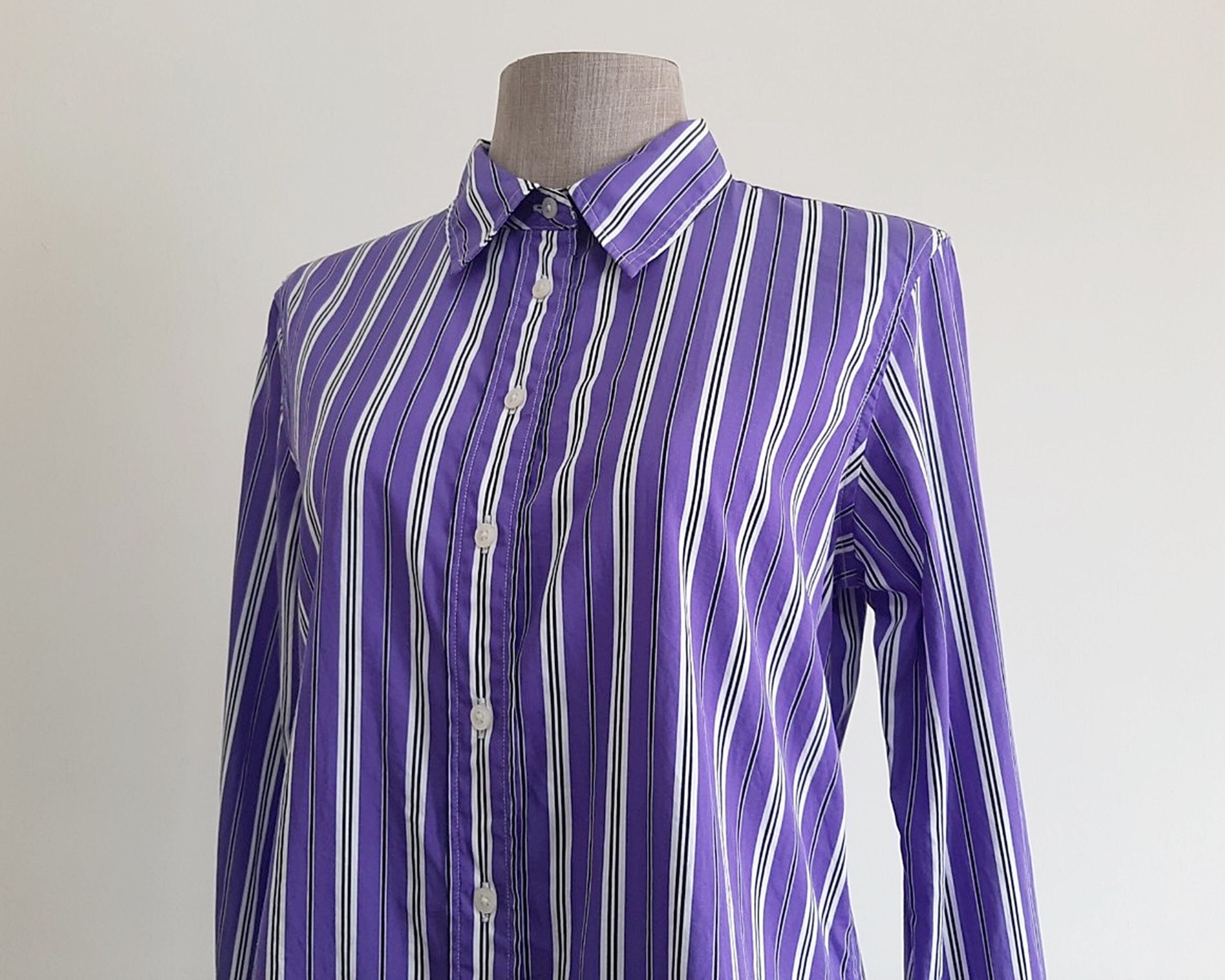 XS Vintage RALPH LAUREN White Purple Striped Shirt Womens XS Vintage RALPH LAUREN White Purple Striped Shirt Womens