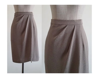 ANNE KLEIN Brown Wrap Skirt Vintage Wool Skirt Womens Draped Skirt Above The Knee Skirt High Waisted Skirt Work Skirt Small 26" Waist