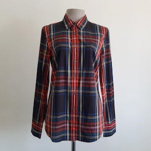Vintage J. Crew Black Plaid Shirt Red Cotton Blouse Long Sleeve Button Up XS