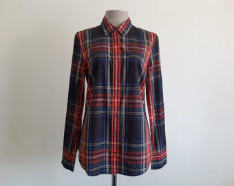 Vintage J. Crew Schwarz Rot Kariertes Hemd Baumwollbluse Langarm Button Up XS