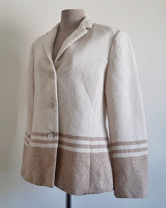 Cream Brown Alpaca Jacket Vintage Striped Jacket … - image 6