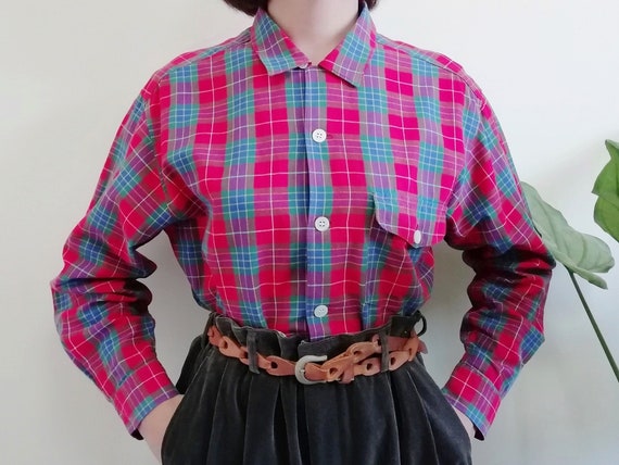 Vintage Red Plaid Shirt Womens Gingham 